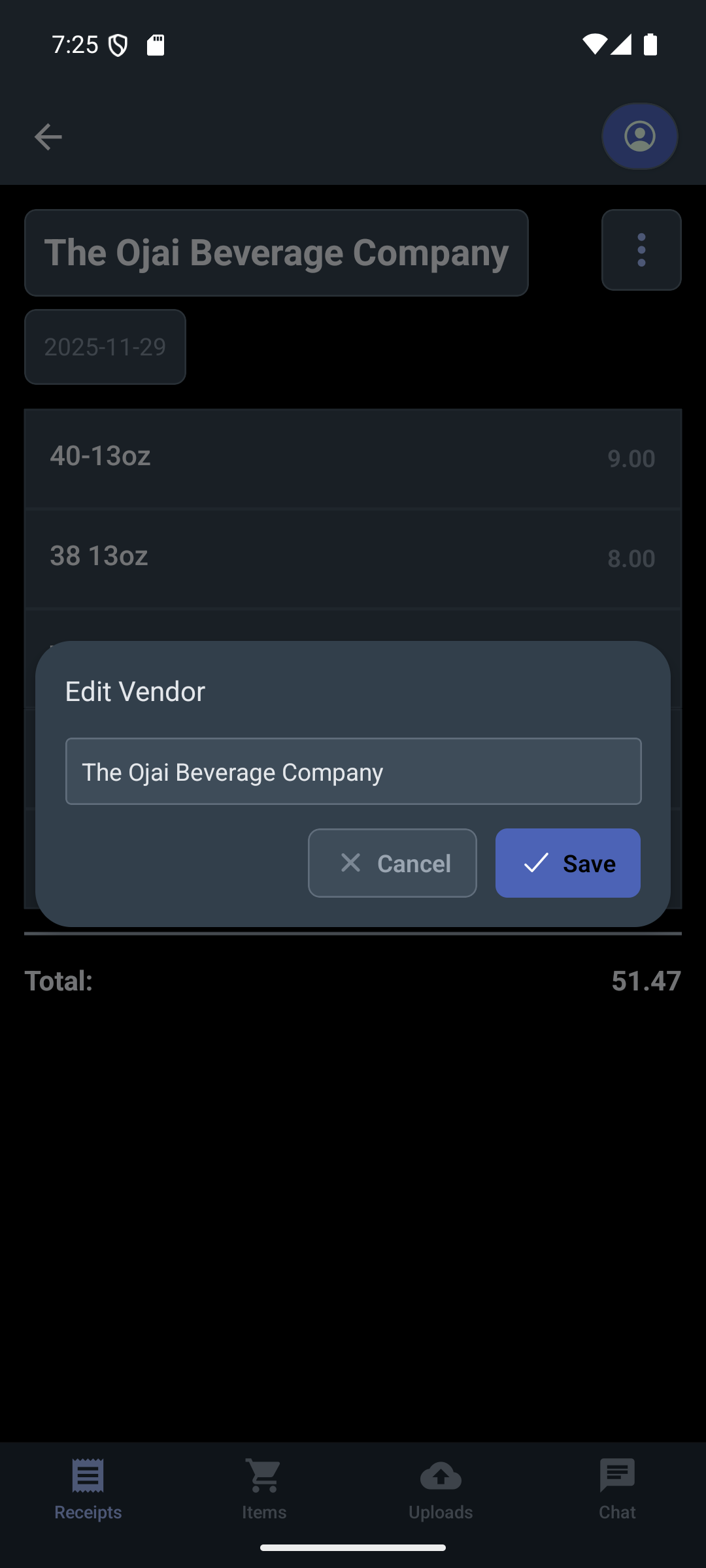 Editing the vendor name