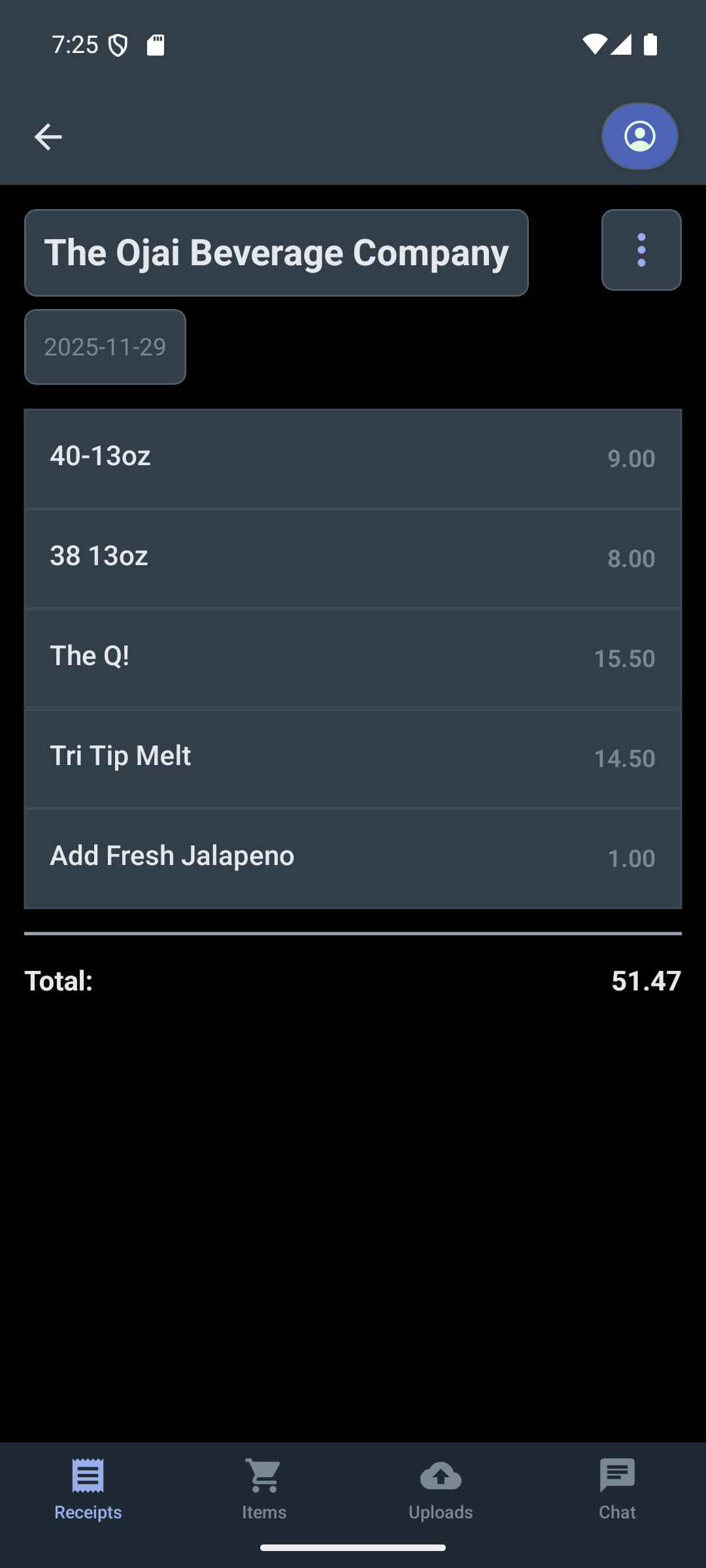 Receipt detail
