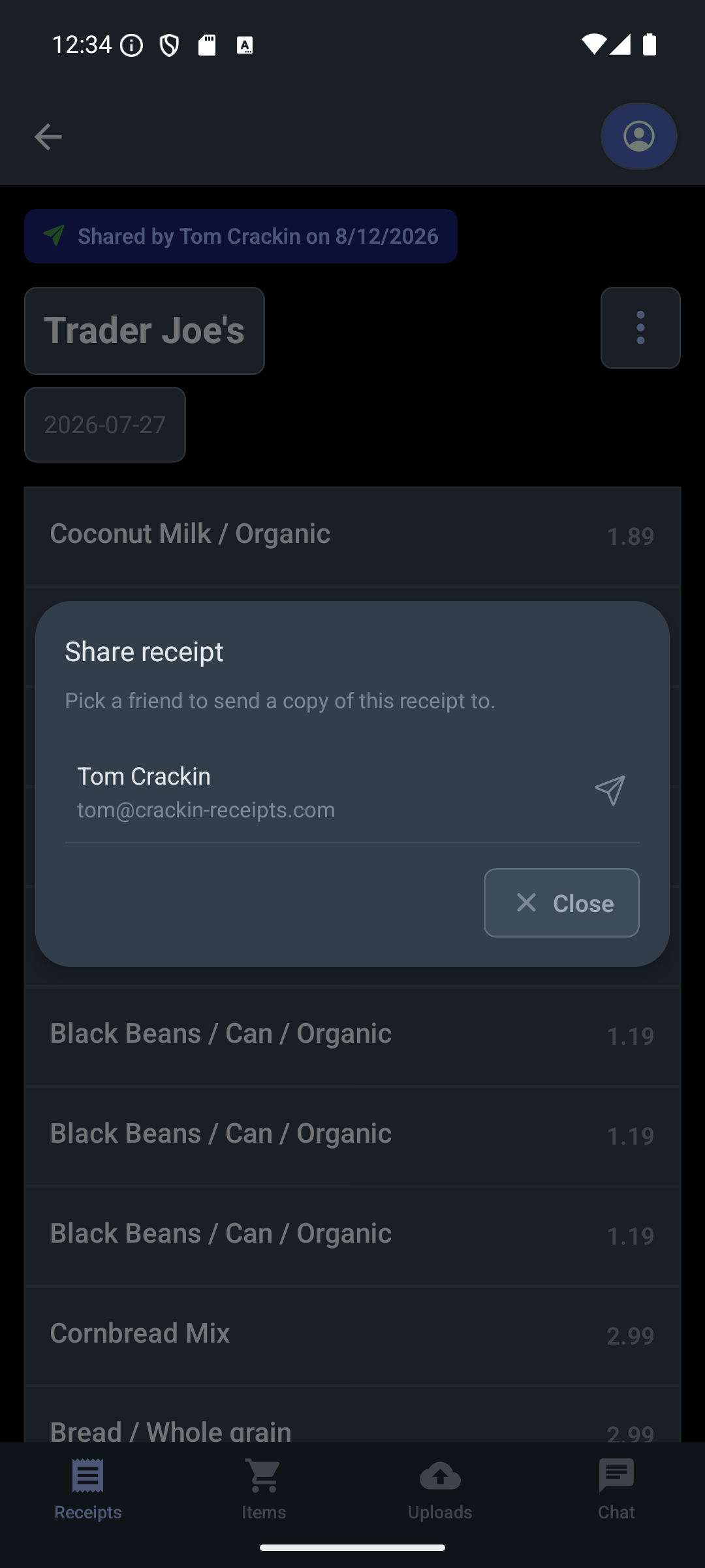 Share receipt with a friend