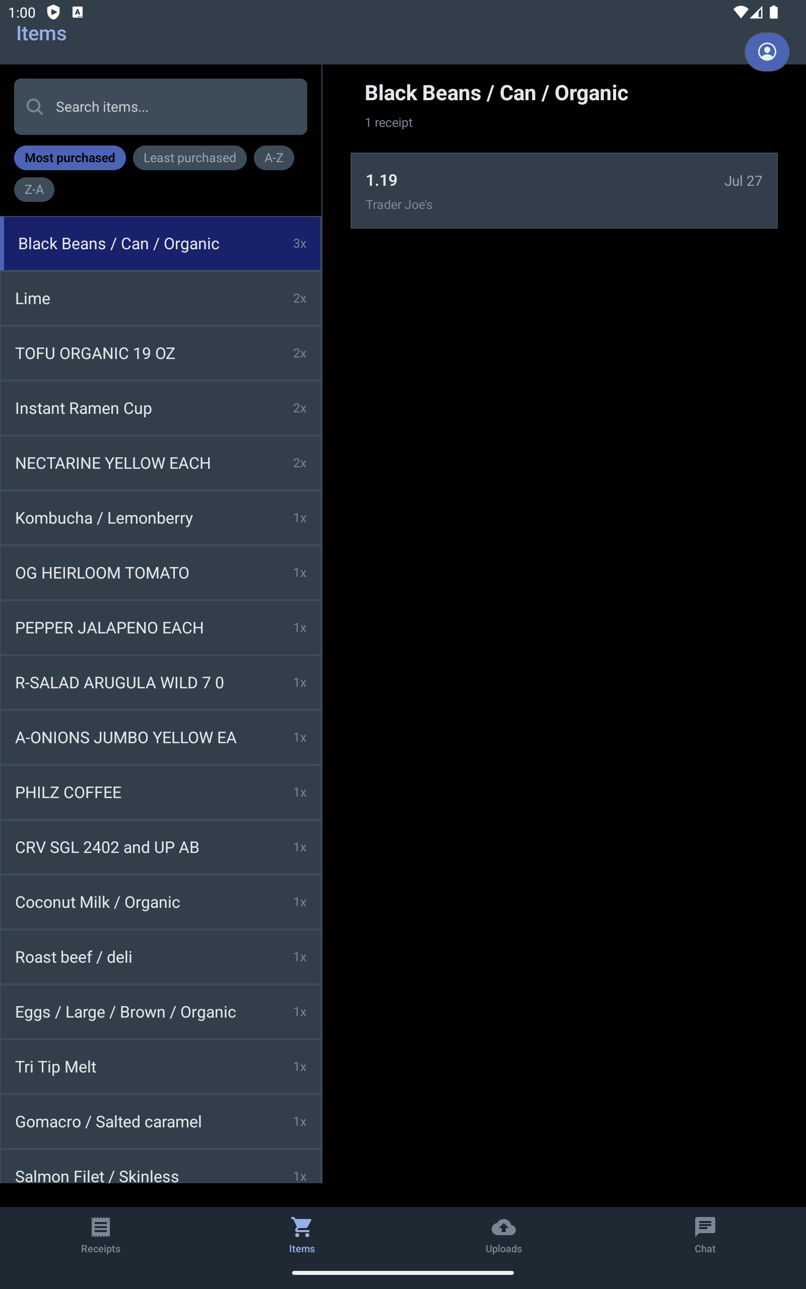 Items master-detail on tablet